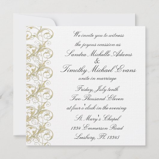 王室のなロマンスの金ゴールドか白い招待状 招待状 (正面)