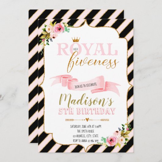 王室のな優良さの誕生日のパーティの招待状 招待状 (正面/裏面)