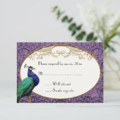 王室のな孔雀紫色RSVPのカード 出欠カード (スタンド正面)