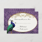 王室のな孔雀紫色RSVPのカード 出欠カード (正面/裏面)