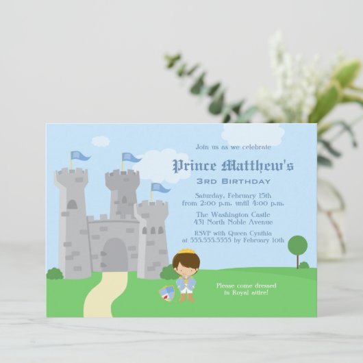 王室のな白馬の王子様の男の子の誕生会の招待 招待状 (スタンド正面)