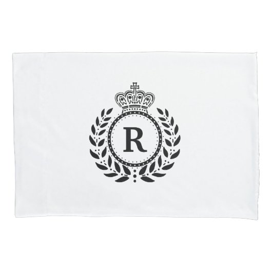 王室のな白黒の月桂樹のリースの王冠のモノグラム| 枕カバー (正面)