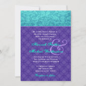 王室のな紫色およびG500を結婚する水の青いダマスク織 招待状 (正面)