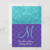 王室のな紫色およびG500を結婚する水の青いダマスク織 招待状 (裏面)