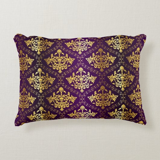 王室のな紫色及び金ゴールドの枕 アクセントクッション (正面)