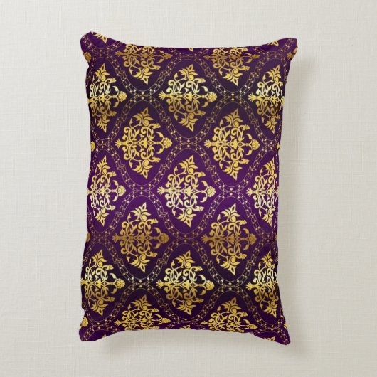 王室のな紫色及び金ゴールドの枕 アクセントクッション (裏面(縦))