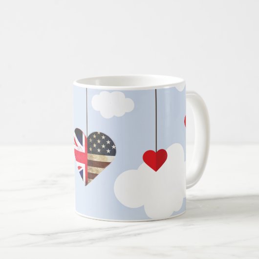 王室のな結婚式のイギリスおよび米国旗のハート コーヒーマグカップ (正面右)