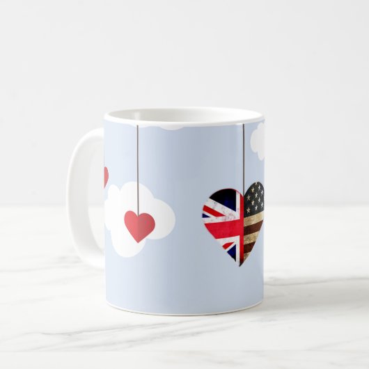 王室のな結婚式のイギリスおよび米国旗のハート コーヒーマグカップ (正面左)
