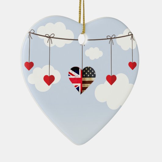 王室のな結婚式のイギリスおよび米国旗のハート セラミックオーナメント (右)
