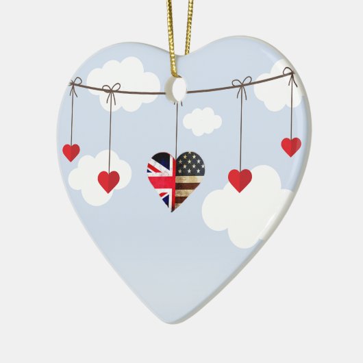 王室のな結婚式のイギリスおよび米国旗のハート セラミックオーナメント (左)