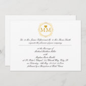 王室のな結婚式招待状|のモノグラムの金ゴールドの原稿 招待状 (正面/裏面)