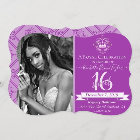 王室のな菓子16のマゼンタの紫色のエレガントな写真 招待状 (正面/裏面)