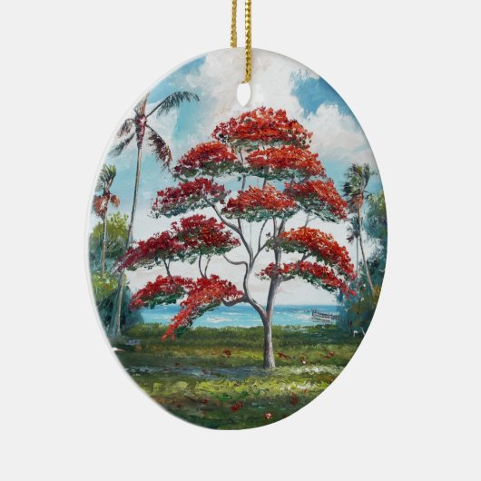 王室のなPoincianaおよびヤシの木 セラミックオーナメント (右)