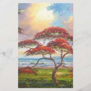 王室のなPoincianaの木の絵画 便箋