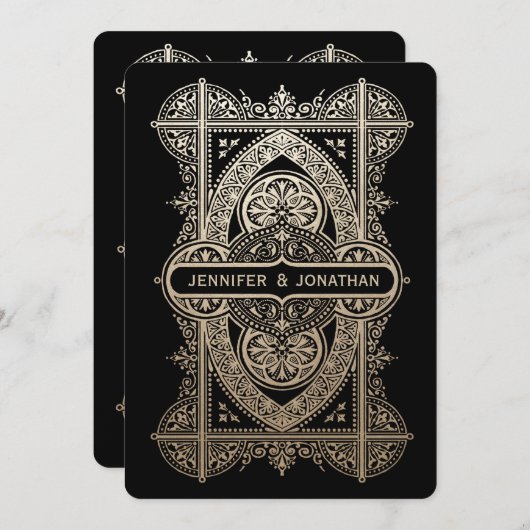 王室のアールデコ結婚式招待状-金箔 招待状 (正面/裏面)