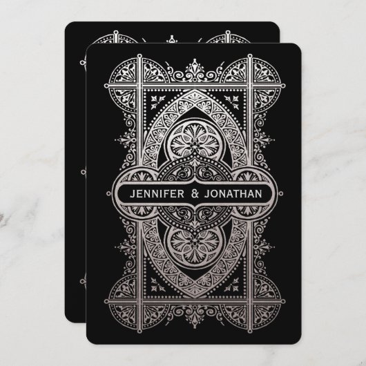 王室のアールデコ結婚式招待状-銀箔 招待状 (正面/裏面)