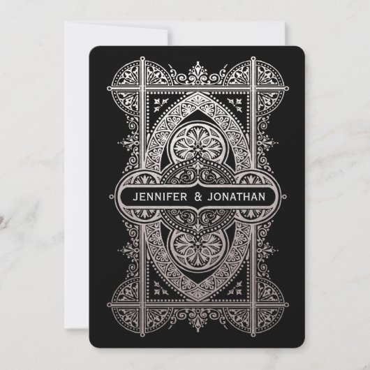 王室のアールデコ結婚式招待状-銀箔 招待状 (正面)