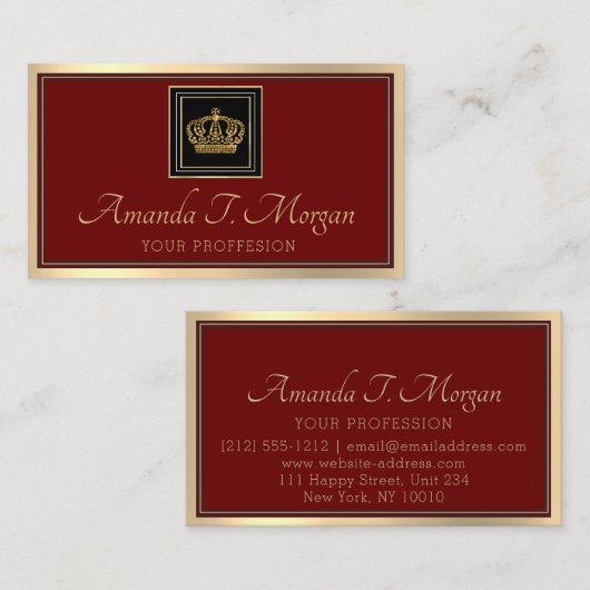 王室のイベントの結婚金ゴールドフレームクラウンブルゴーニュ 名刺 (正面/裏面)