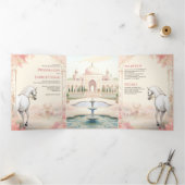 王室のインディアンパレスオールインワンインディアン結婚 三つ折り招待状 (内部)