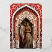 王室のインディアンパレスレッドアーチグリーン結婚ズ金ゴールド 箔招待状 (裏面)