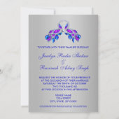 王室のインディアンブルーシルバーピーコッ結婚クス 招待状 (裏面)