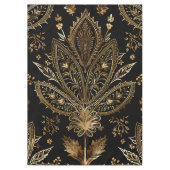 王室のインディアンラグジュアリーブラック&金ゴールド テーブルクロス (正面)