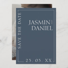 王室のエレガント青のミニマル写真結婚の セーブザデート