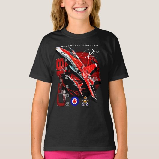 王室のカナダ空軍CF-18ホーネットジェット戦闘機 Tシャツ (正面)