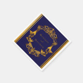 王室のクラウンブルーと金ゴールドフローリッ結婚シュ スタンダードカクテルナプキン (角)