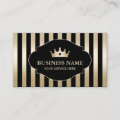 王室のクラウンモダン金ゴールドストライプラグジュアリーブラック 名刺 (正面)