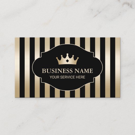 王室のクラウンモダン金ゴールドストライプラグジュアリーブラック 名刺 (正面)