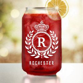 王室のクラウンローレルリース白モノグラムの名 ガラス缶