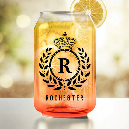 王室のクラウンローレルリース黒モノグラムの名 ガラス缶