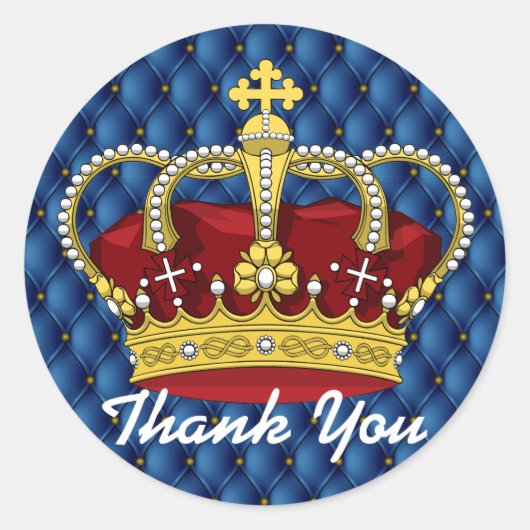 王室のクラウン&ブルー王室のピンタックベビーシャワー ラウンドシール (正面)