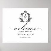 王室のクレストモノグラム黒と白結婚の ポスター (正面)