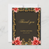 王室のゴールドと赤の花柄 サンキューカード (正面)