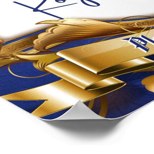 王室のスイーツブルー&金ゴールドエレガントキャンディビュッフェサイン ポスター (角)