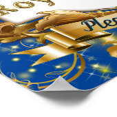 王室のスイーツ|ブルー&金ゴールドグリッターエレガント ポスター (角)