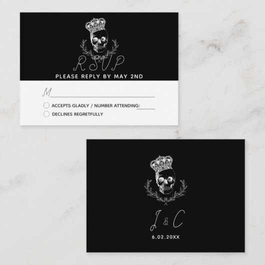 王室のスカルウェディングRSVP エンクロージャーカード (正面/裏面)