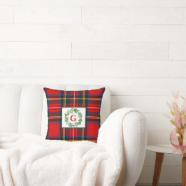 王室のスチュワートクリスマスモノグラムプレイドリース クッション