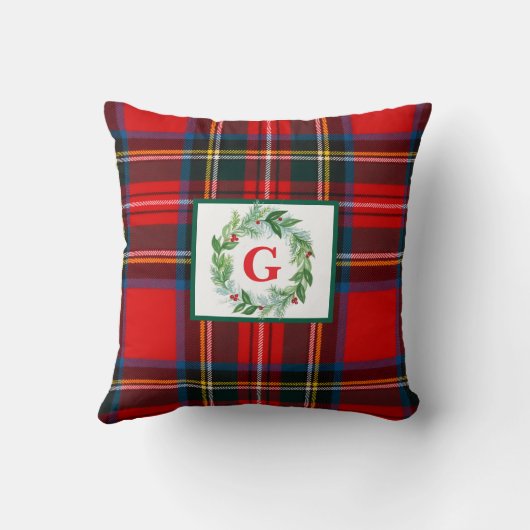 王室のスチュワートクリスマスモノグラムプレイドリース クッション (裏面)