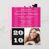 王室のストライプ卒業発表（ピンク） インビテーションポストカード (正面/裏面)