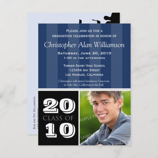 王室のストライプ卒業発表（海軍） インビテーションポストカード (正面/裏面)