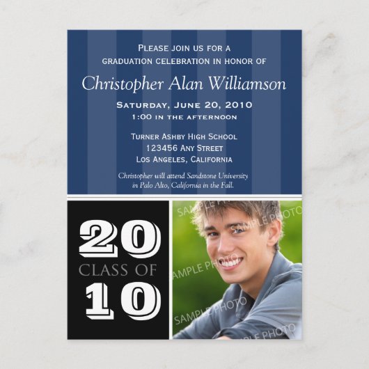 王室のストライプ卒業発表（海軍） インビテーションポストカード (正面)