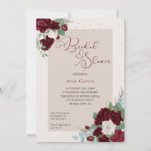 王室のバラブルゴーニュアイボリーフローラブライダルシャワー 招待状 (正面)