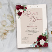 王室のバラブルゴーニュアイボリーフローラブライダルシャワー 招待状