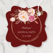 王室のバーガンディーピンクの花の金ゴールドフレーム結婚ズ フェイバータグ (裏面)