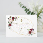 王室のバーガンディ花金ゴールド枠クロスバプテスマ サンキューカード (スタンド正面)