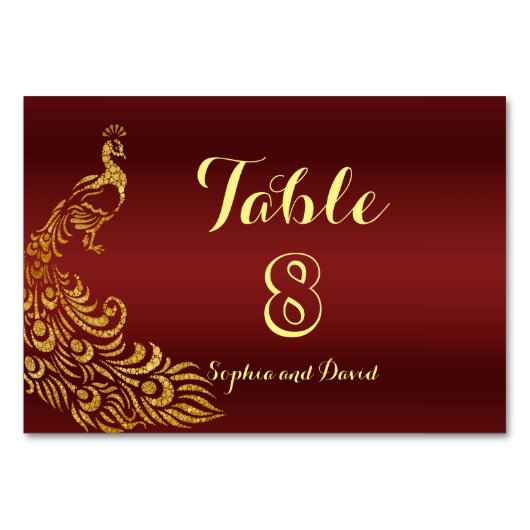 王室のバーグンディ金ゴールド結婚ピーコックのテーブル番号 テーブルナンバー (裏面)