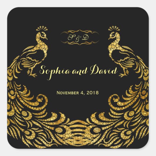 王室のバーグンディ金ゴールド結婚孔雀 スクエアシール (正面)